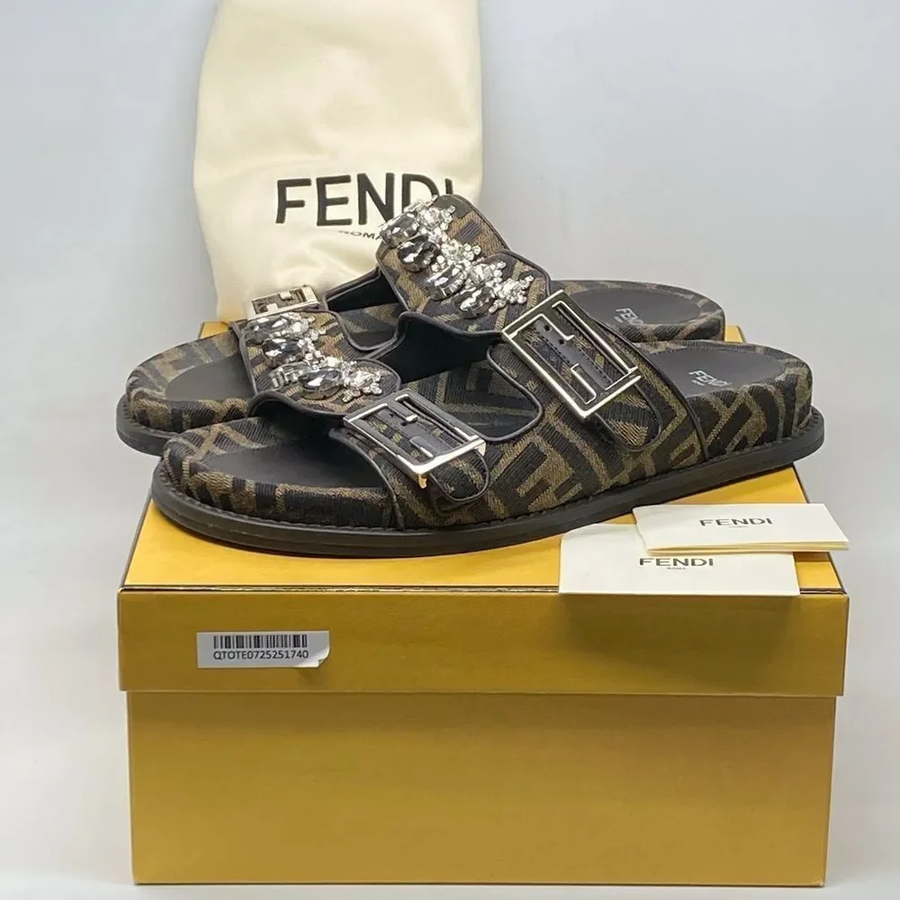 Fendi Feel Jewel Buckle Slide Sandals size 38